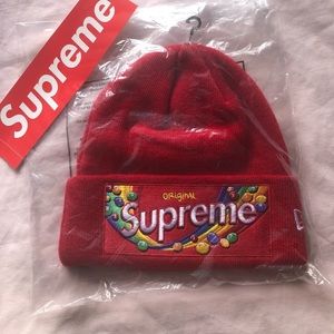 Supreme Skittles New Era Beanie Red